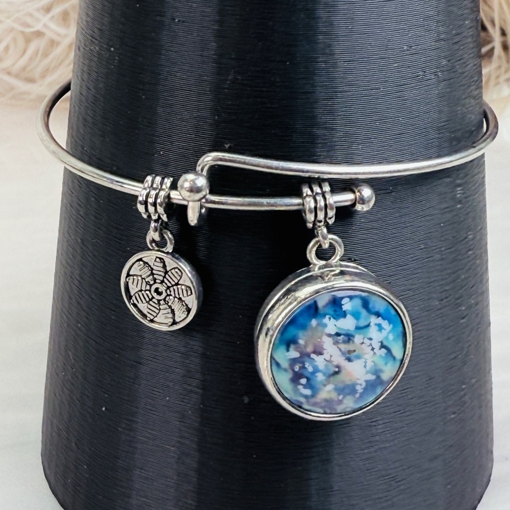 Silvertone Blue Ginger Snap Charm Bracelet